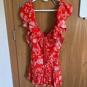 Red Dress with White Floral Detailing